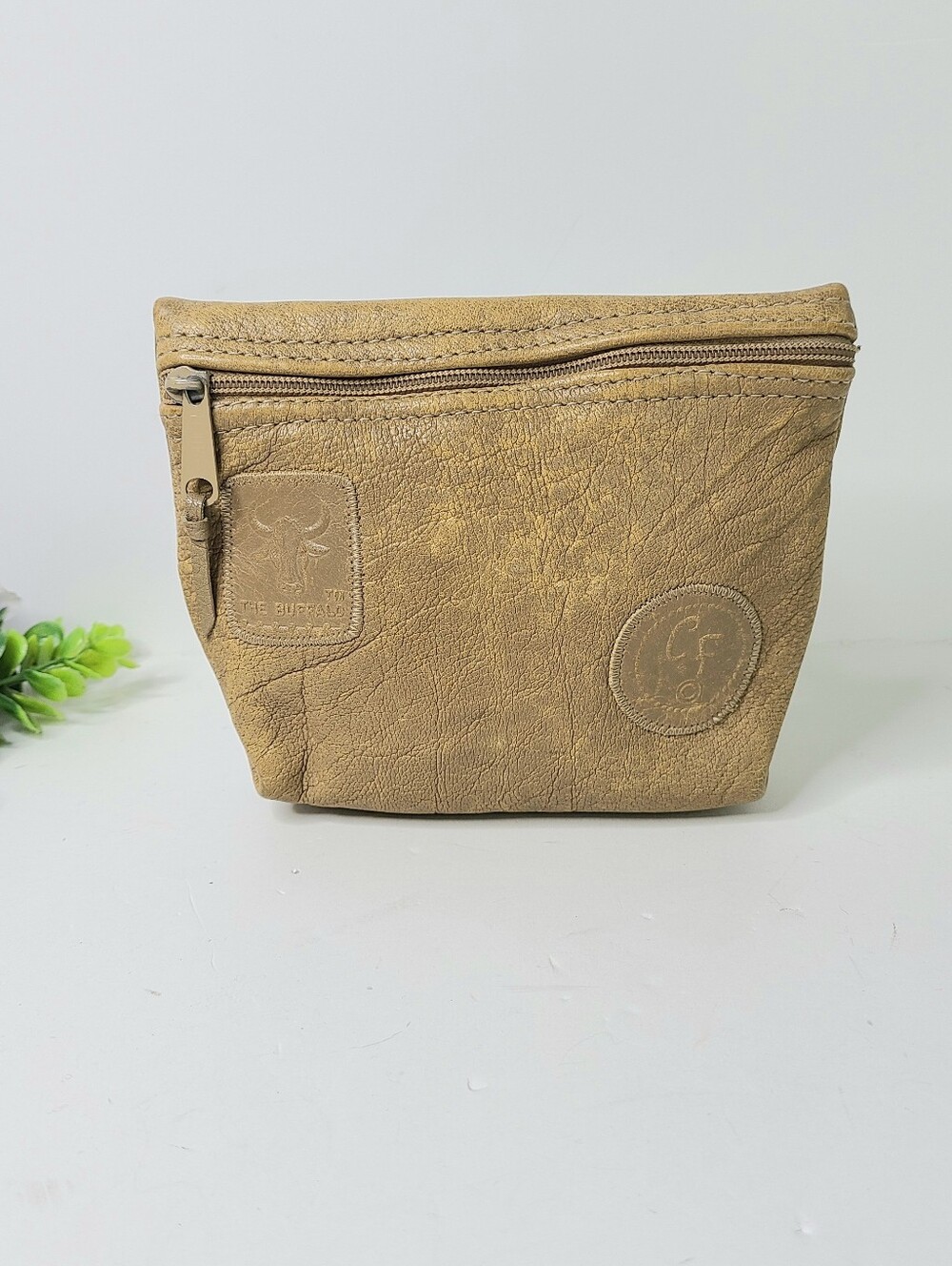 Carlos Falchi Buffalo Leather Tan Vintage Small Pouch Bag